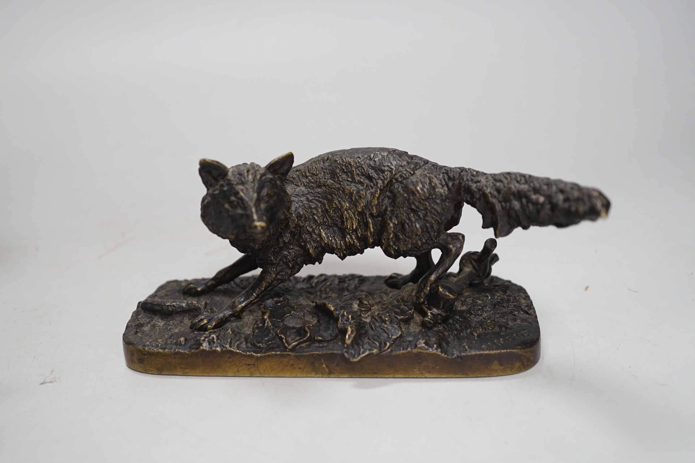 After Pierre-Jules Mêne (1810 – 1879) Four bronze models of foxes and horses, the largest 12.5cm wide